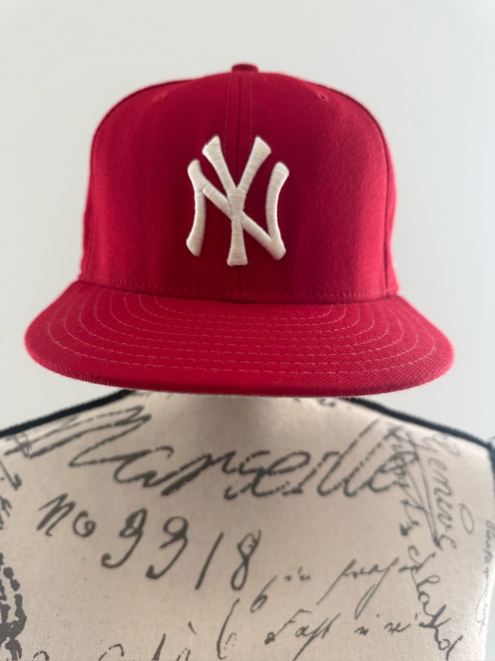 Authentic Vintage New Era NY Yankees Red & Gray Fitted Cap with White Logo